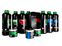 a group of bottles and cans on a black background